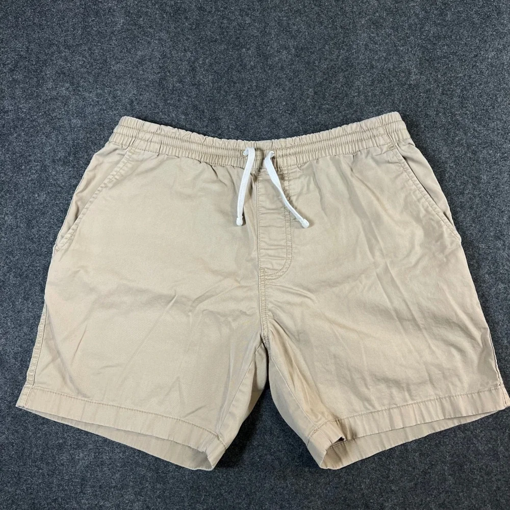 J.Crew Mens Dock Shorts Khaki Tan Elastic Waist Drawstring Size M